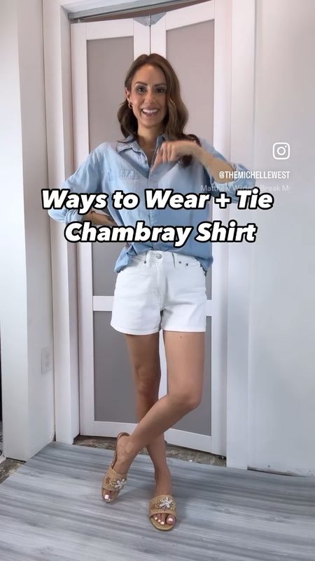 A button-down chambray shirt is a closet staple and capsule wardrobe item! Here are a few ways to wear and/or tie it to change up the look! This can be done with jeans, shorts, or any pants with a belt loop! I am wearing an XS in the shorts and an XS in the top! Sandals are tts but also linking my fave white ones too! 



#LTKVideo #LTKfindsunder50 #LTKstyletip