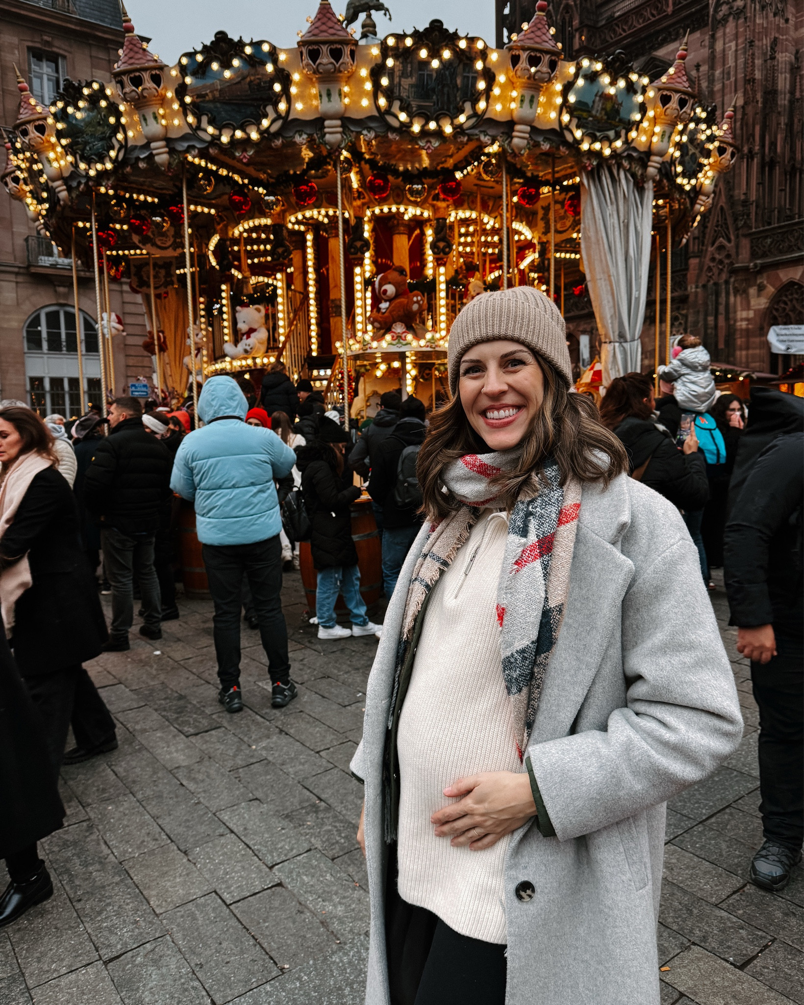 warm & cozy xmas market outfit for pregnancy! I love this sweater from H&M + right now it’s under $20! My scarf is an older Barbour item but I’ve linked a few similar 🎄❄️ 

#LTKHoliday #LTKBump #LTKSeasonal