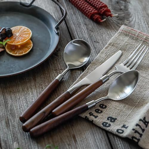 Wood Silverware Set for 4 Wooden Flatware Cutlery Utensils Set 18/10 Stainless Steel Walnut Handl... | Amazon (US)