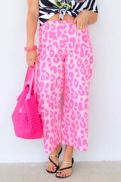 Colette Cropped Neon Pink Leopard Pant | The Willow Tree