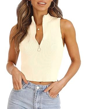 Imily Bela Womens Summer Zipper Knit Crop Tops Going Out Sweater Tank Fashion Sexy Y2k Sleeveless... | Amazon (US)