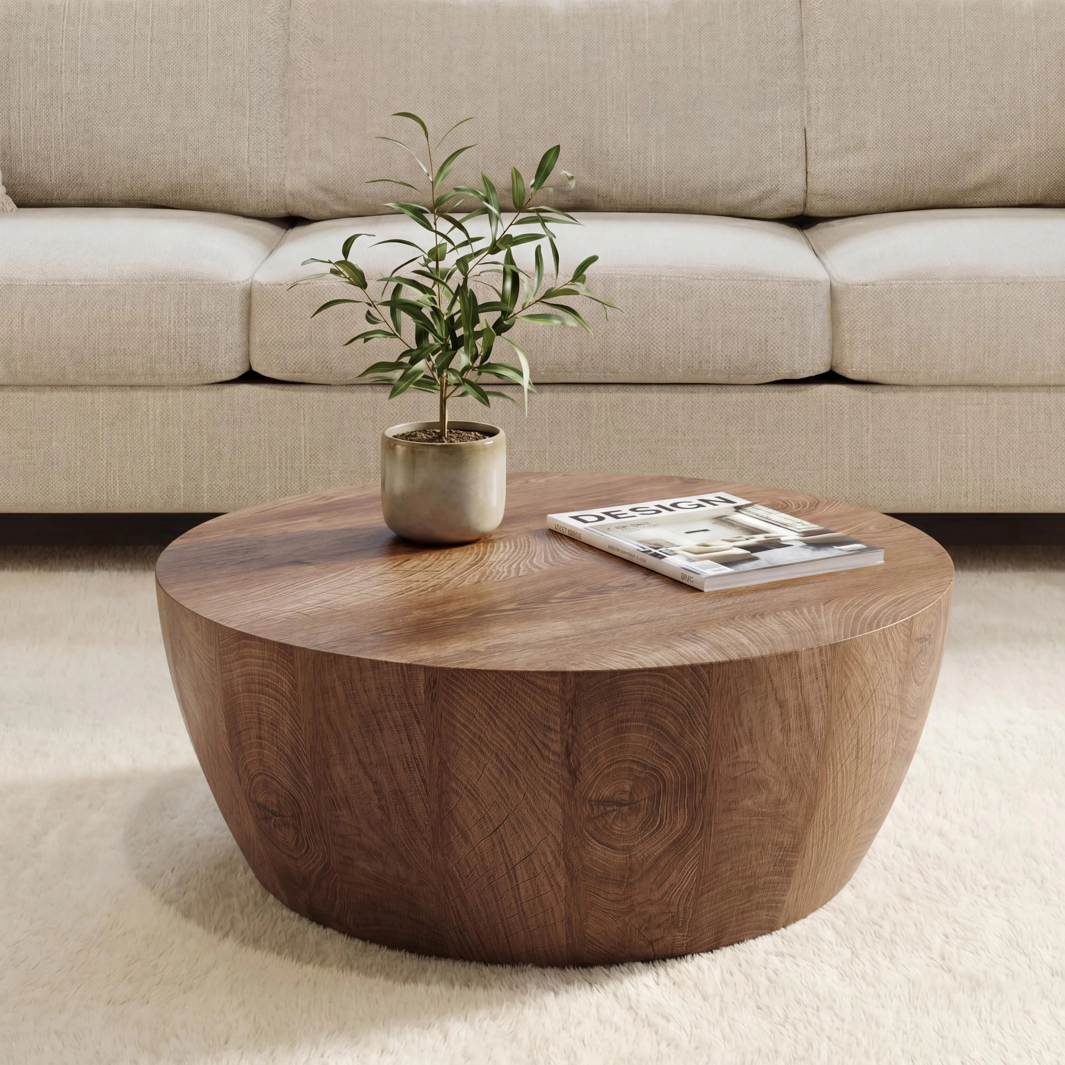 Round Coffee Table with Natural Wood Grain for Living Room | Wayfair North America