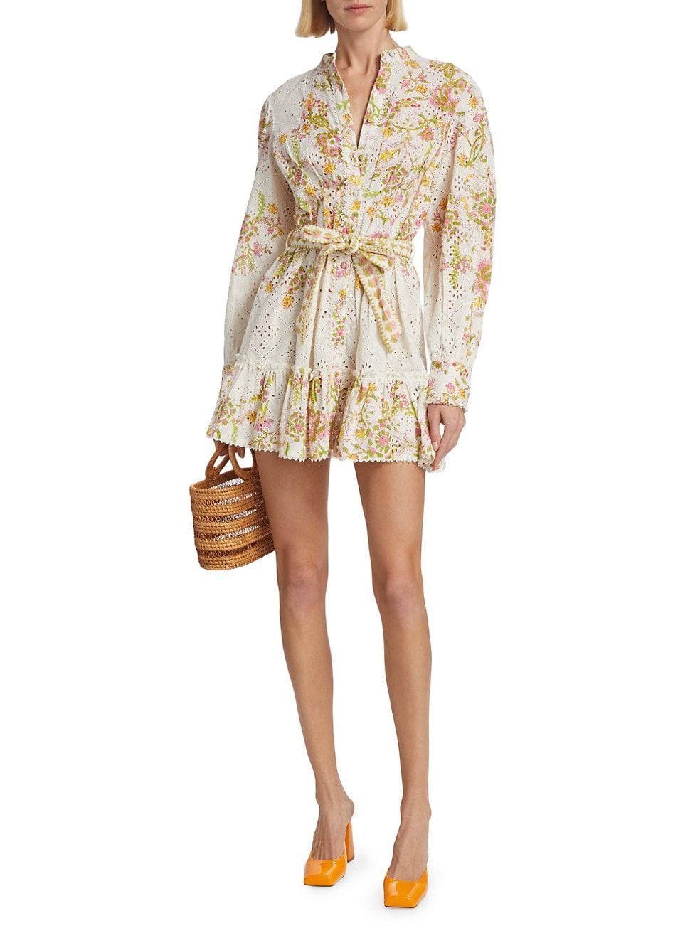 Aira Belted Floral Eyelet Cotton Minidress | Saks Fifth Avenue