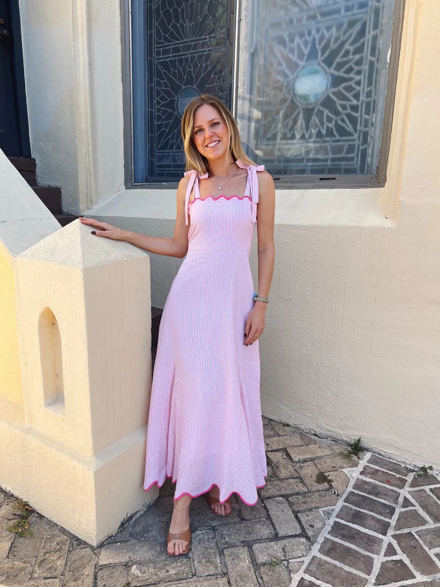 Abigail Maxi Dress Pink Seersucker | Madison Mathews