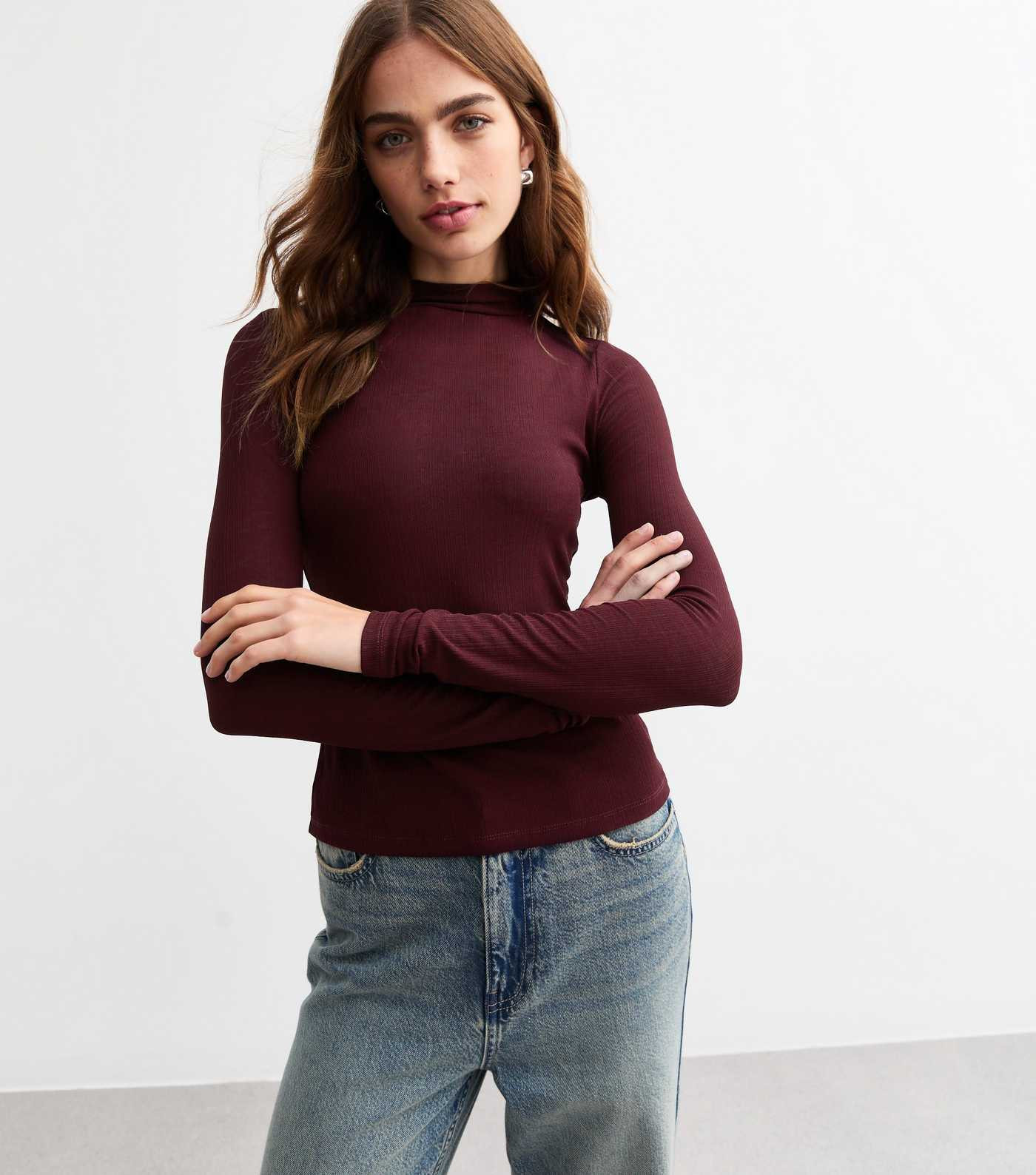 Burgundy High Neck Fine Rib Jersey Top
						
						Add to Saved Items
						Remove from Saved It... | New Look (UK)