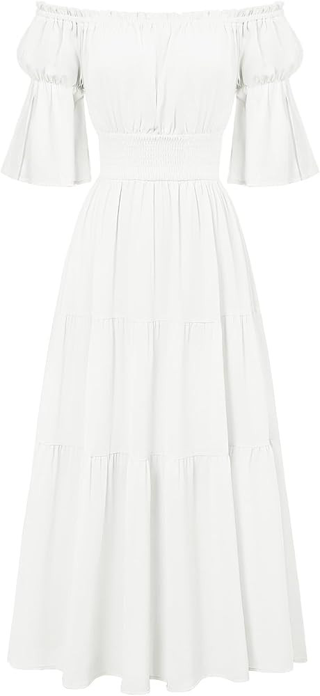 SCARLET DARKNESS Women Renaissance Maxi Dress Off Shoulder 1/2 Slit Sleeve Elastic Waist Smocked ... | Amazon (UK)