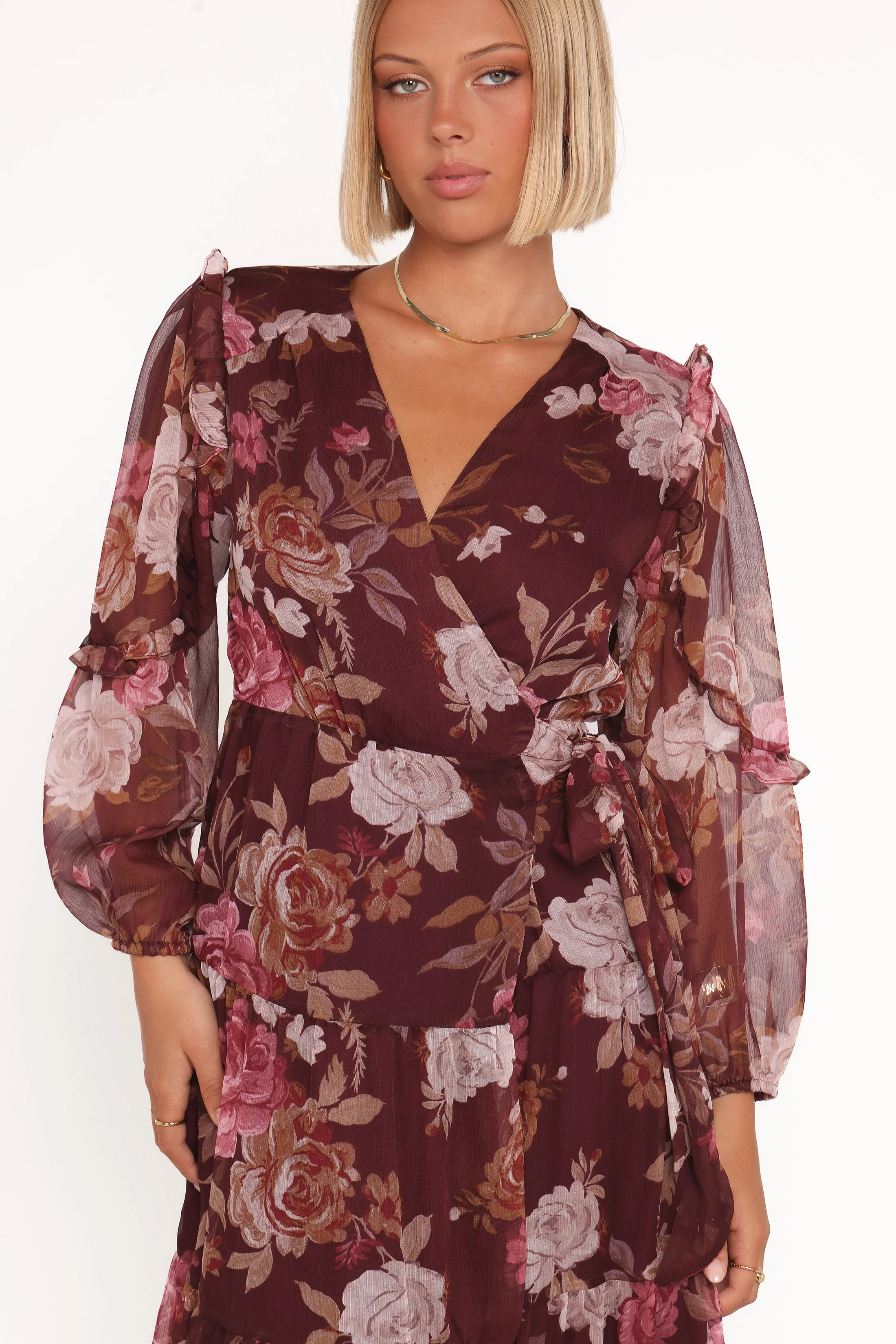 Korina Long Sleeve Maxi Dress - Burgundy Brandy Bloom | Petal & Pup (US)
