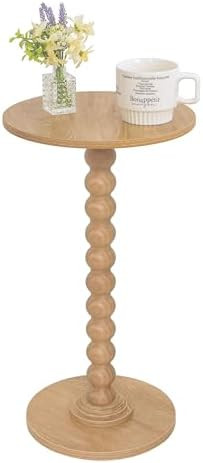 Small Side Table, Drink Table for Small Spaces, Modern Martini Table with Solid Wood Leg, Round E... | Amazon (US)