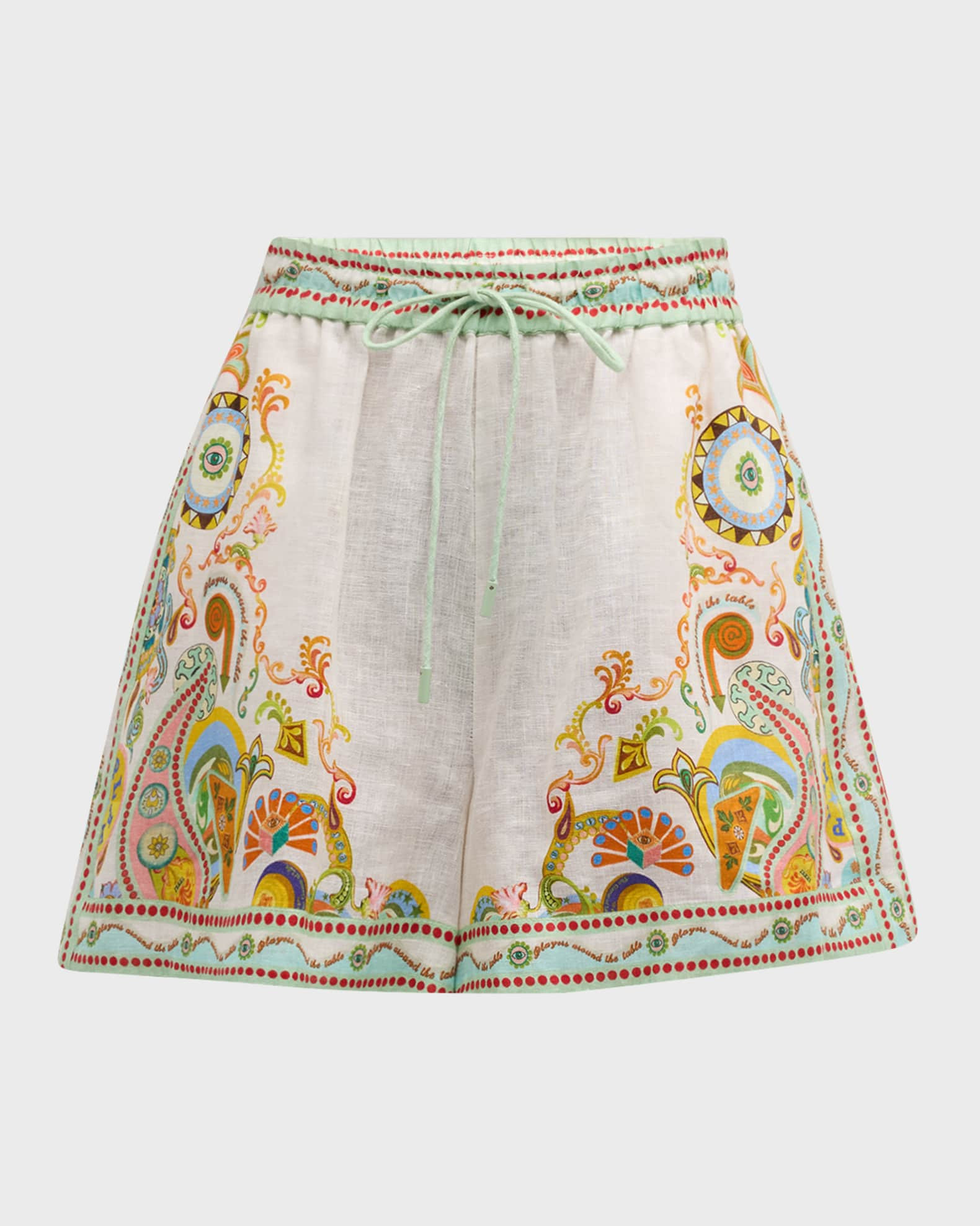 Pinball Drawstring Paisley Linen Shorts | Neiman Marcus