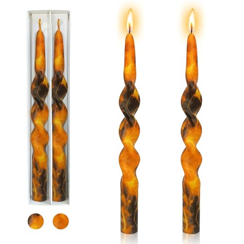 Gedengni Print Swirl Candlesticks Spiral Candles - Set of 2 Flame Taper Candle Handmade Twisted Candles 10 Inch Long Candle Sticks Brown Tapered Candles for Home Holiday Wedding Gifts (1D2T-FLM) | Amazon (US)