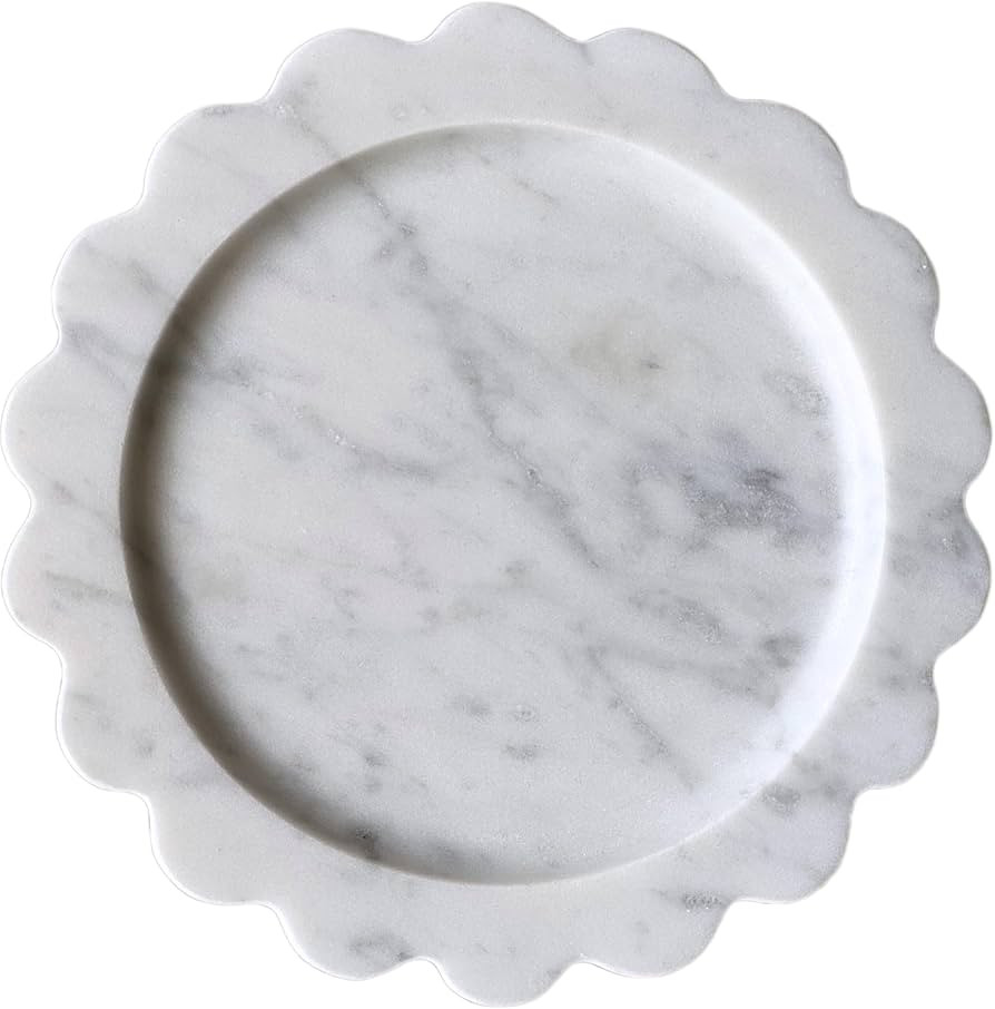 Scalloped Marble Tray 8", Handmade Decorative Stone Tray for Counter, Dresser, Vanity, Jewelry, N... | Amazon (US)