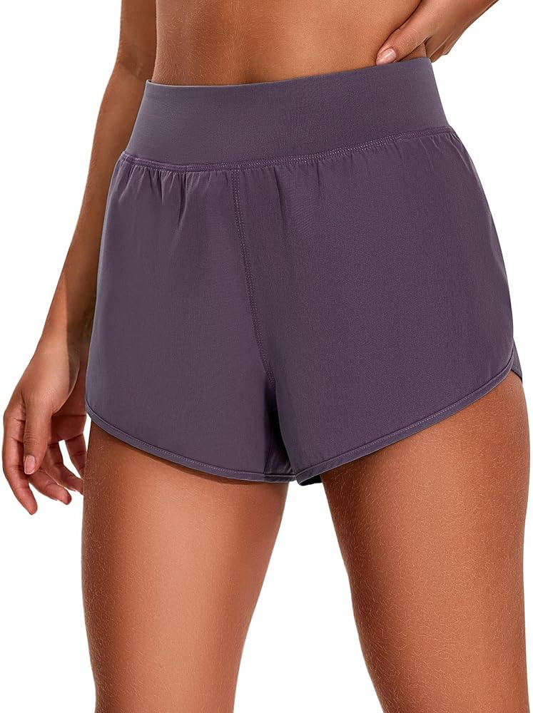EZRUN Women's 3" Athletic Running Shorts High Waisted Split Dolphin Shorts Comfy Mesh Liner for G... | Amazon (US)