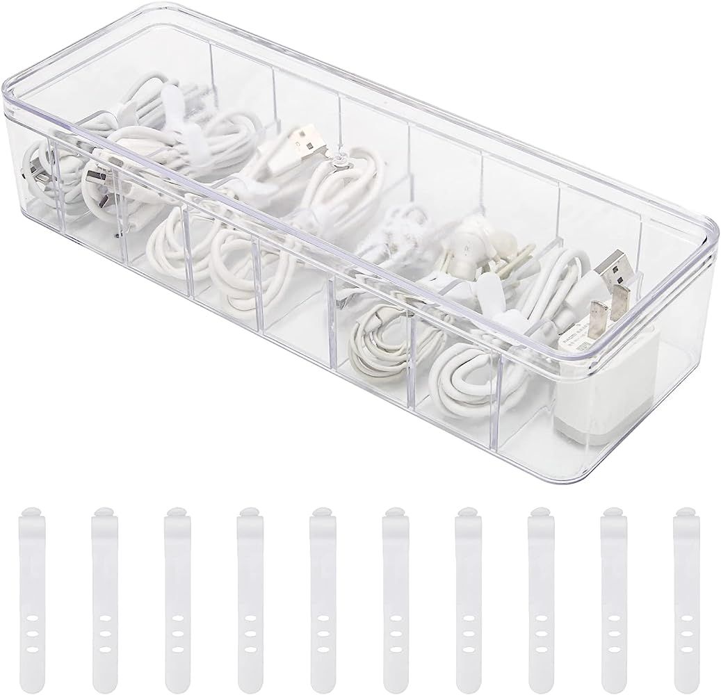 Cable Organizer Storage Box Plastic Cable Cord Management Box Power Cord Organizer Case with 10Pc... | Amazon (US)