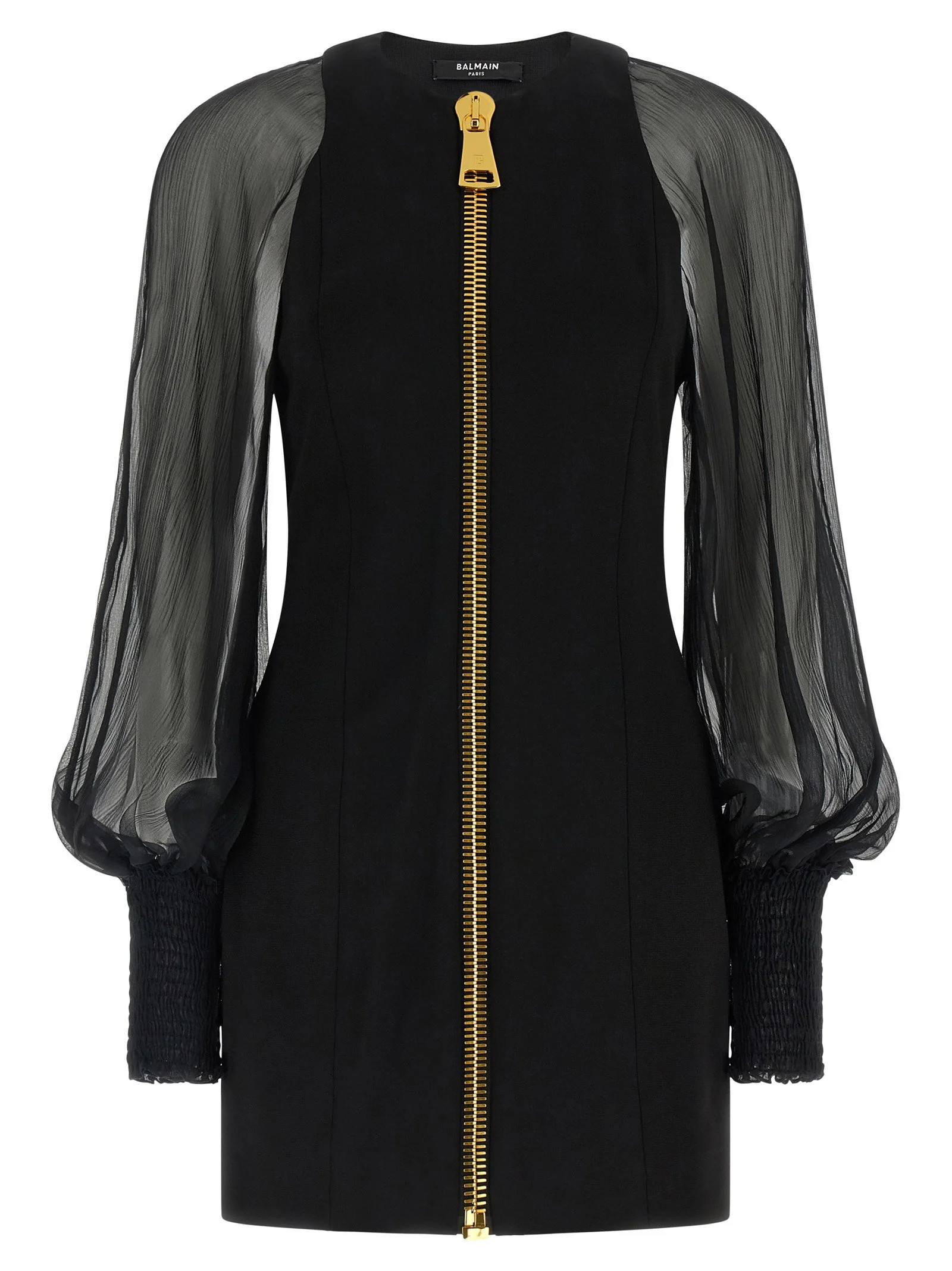 Balmain Gold Zip Semi-Transparent Muslin Dress — Black | Italist Inc.