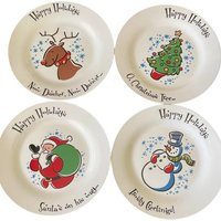 Vintage Happy Holidays Dessert Plates - Santa, Reindeer, Snowman, Tree Set Of 4 | Etsy (US)