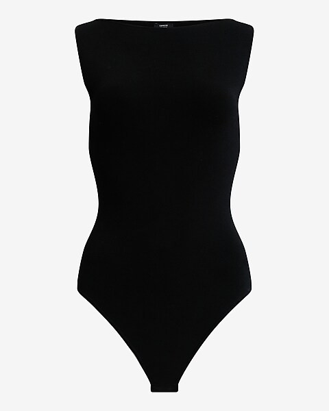 Crepe Knit Body Contour Boat Neck Sweater Bodysuit | Express