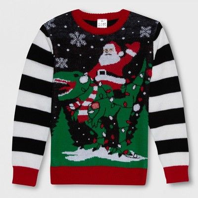 Well Worn Boys' Santa Dino Ugly Christmas Sweater - Black/White | Target