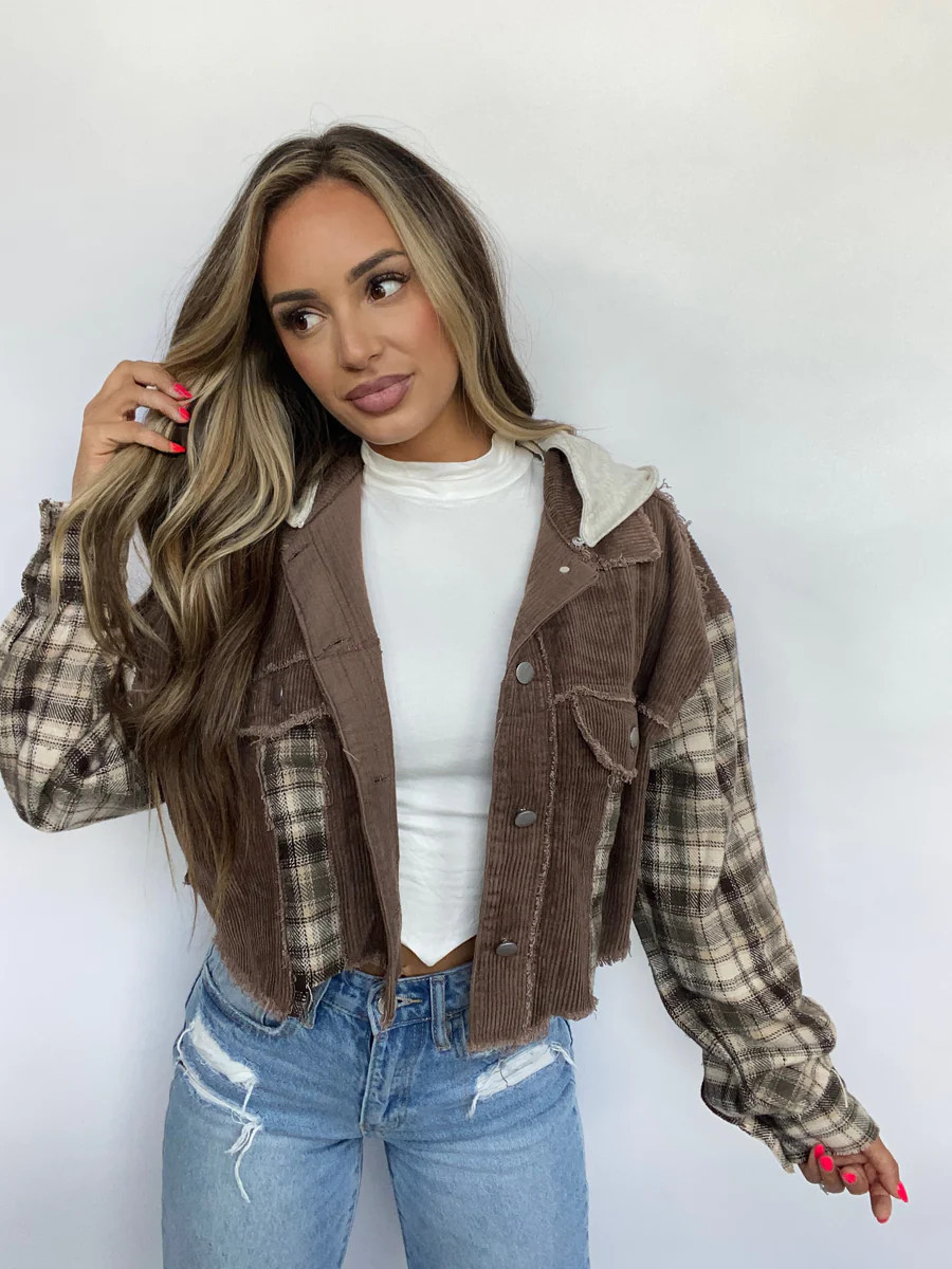 Fall Leaves Plaid Cropped Shacket | Willow Boutique