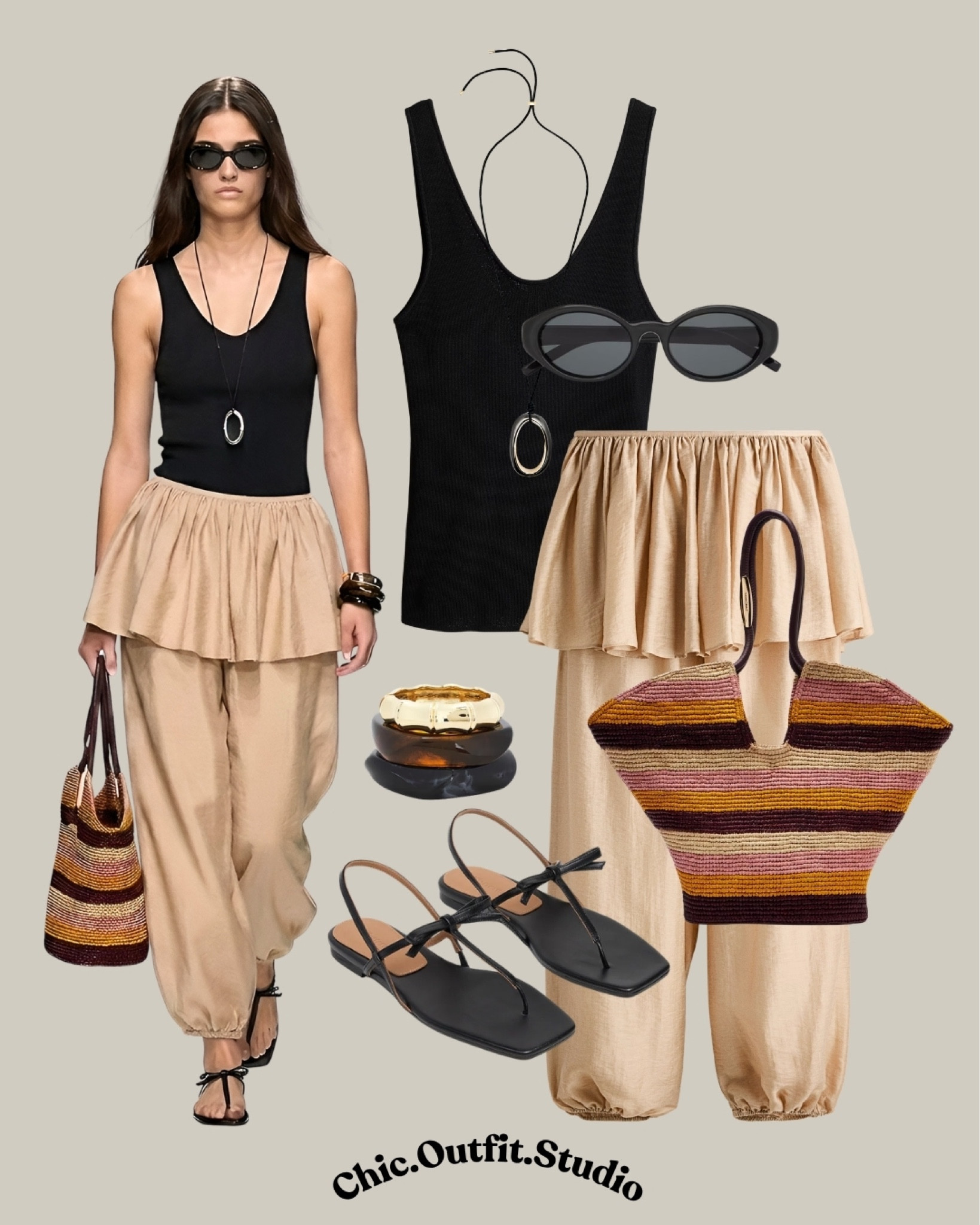 Black Tank & Beige Balloon Pants
💫A fitted black tank paired with relaxed beige balloon trousers creates a modern minimalist summer outfit with a sophisticated edge. The striped woven tote and sleek sandals add texture while keeping the look refined and comfortable.
💫Perfect for travel days, summer city walks, art galleries, or relaxed dinner plans.
💫Tags: black tank outfit women, beige trousers outfit summer, minimalist summer outfit, european chic style, relaxed elegant outfit, summer travel outfit women, balloon pants outfit, elevated casual outfit women, neutral summer style, effortless everyday outfit


#LTKshoes #LTKbag #LTKsummer