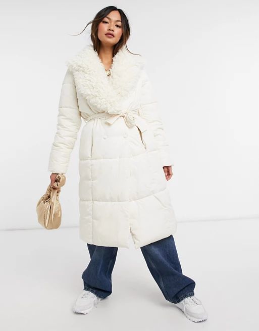 Vero Moda padded coat with teddy collar in cream | ASOS (Global)