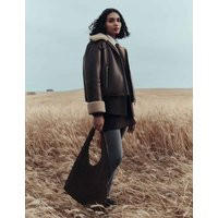 M&S Faux Shearling Buckle Detail Aviator Jacket Dark Chocolate | Marks & Spencer (UK)
