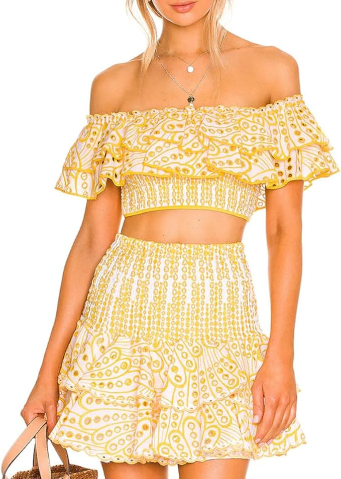 Skirt Sets Women 2 Piece Outfits Floral Skirt Ruffle Skirt Y2k Skirt Set Coconut Girl Aesthetic C... | Amazon (US)