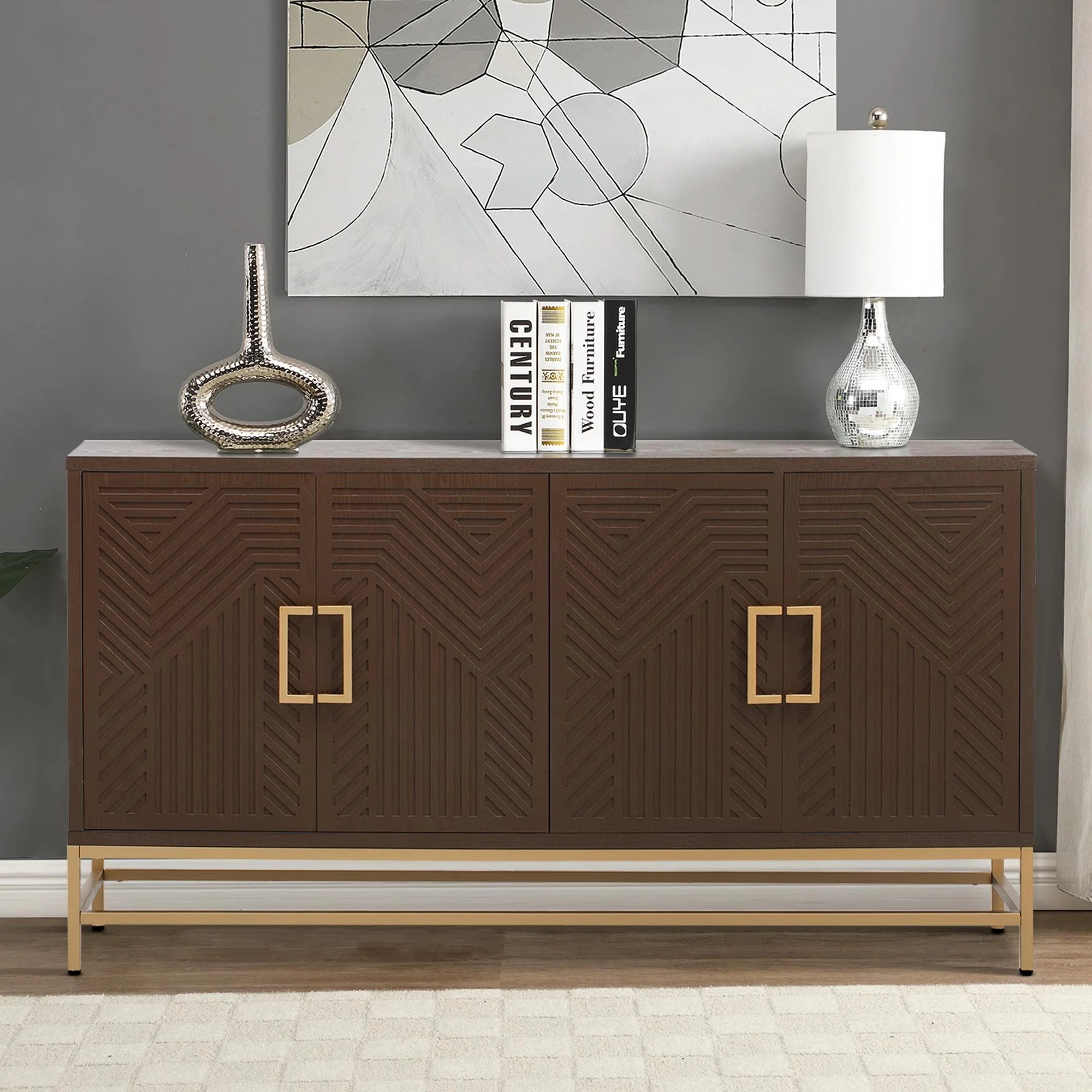 TUANLUO Espresso 4-Doors Accent Cabinet with Gold Metal Legs, Entryway Cabinet with Adjustable Sh... | Walmart (US)