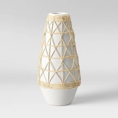 12" x 6" Rattan Ceramic Vase White - Opalhouse™ | Target