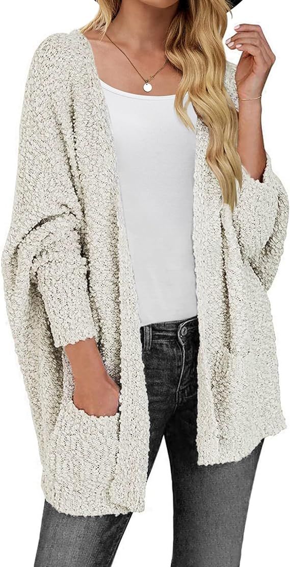 Zeagoo Women's 2023 Fall Winter Fuzzy Popcorn Cardigan Batwing Sleeve Open Front Knit Sweater Coa... | Amazon (US)