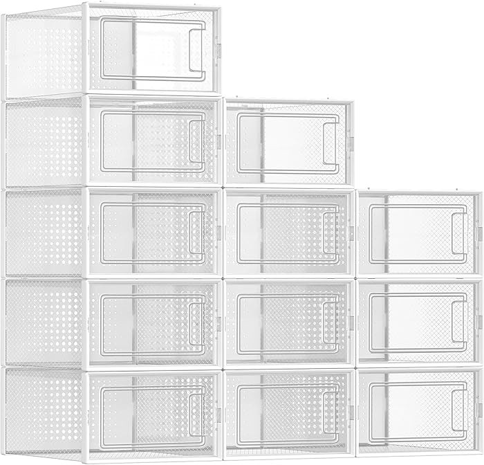 SONGMICS Shoe Boxes, Pack of 12 Shoe Storage Organizers, Stackable Clear Plastic Boxes for Closet... | Amazon (US)