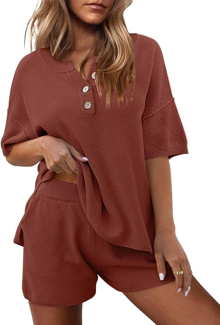 LILLUSORY Knit Lounge Set 2023 Two Piece Outfits Short Sleeve Knit Pullover Loungewear Pajamas Se... | Amazon (US)
