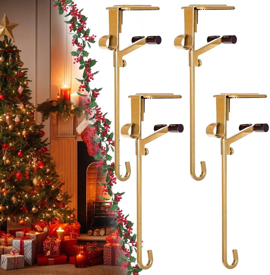 8"Fireplace Stocking and Garland Hangers No Drill, 2 in 1 Heavy Duty Adjustable Christmas Stocks ... | Amazon (US)