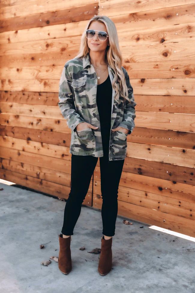 Never Without Your Love Camo Print Jacket | The Pink Lily Boutique