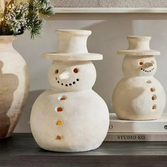 2PCS Christmas Decorations - Handmade Terracotta Snowman Figurines White Clay Winter Decor Holida... | Walmart (US)