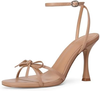 iiimmu Women's Bow Heels 4 IN Stiletto Heeled Sandals for Women Round Open Toe Sandals Elegant Su... | Amazon (US)