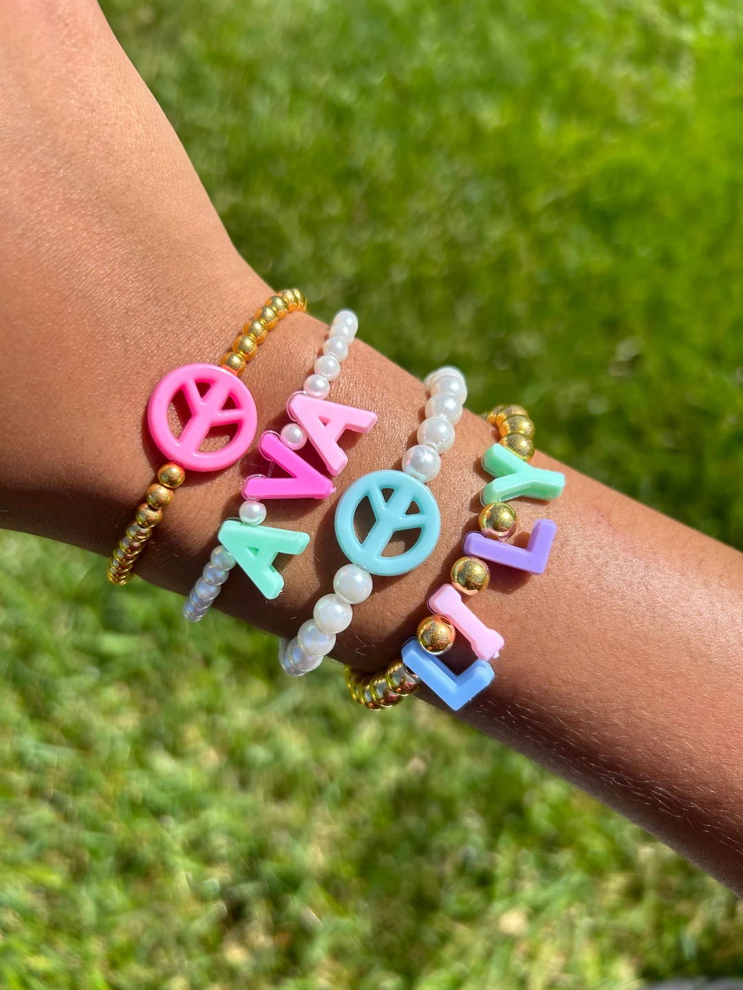 Preppy Bracelets Name Bracelet Peace Sign Bracelet Aesthetic Jewelry Minimalistic Jewlery Gold Pe... | Etsy (US)
