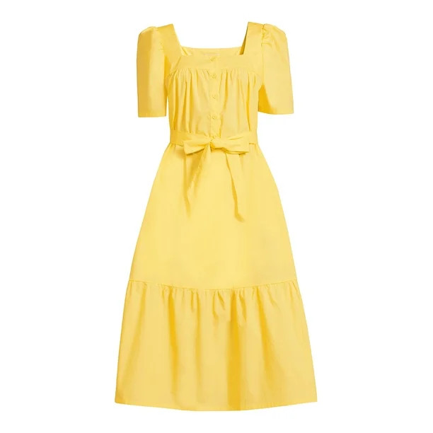 The Get Women's Short Sleeve Midi Dress with Puff Shoulders - Walmart.com | Walmart (US)