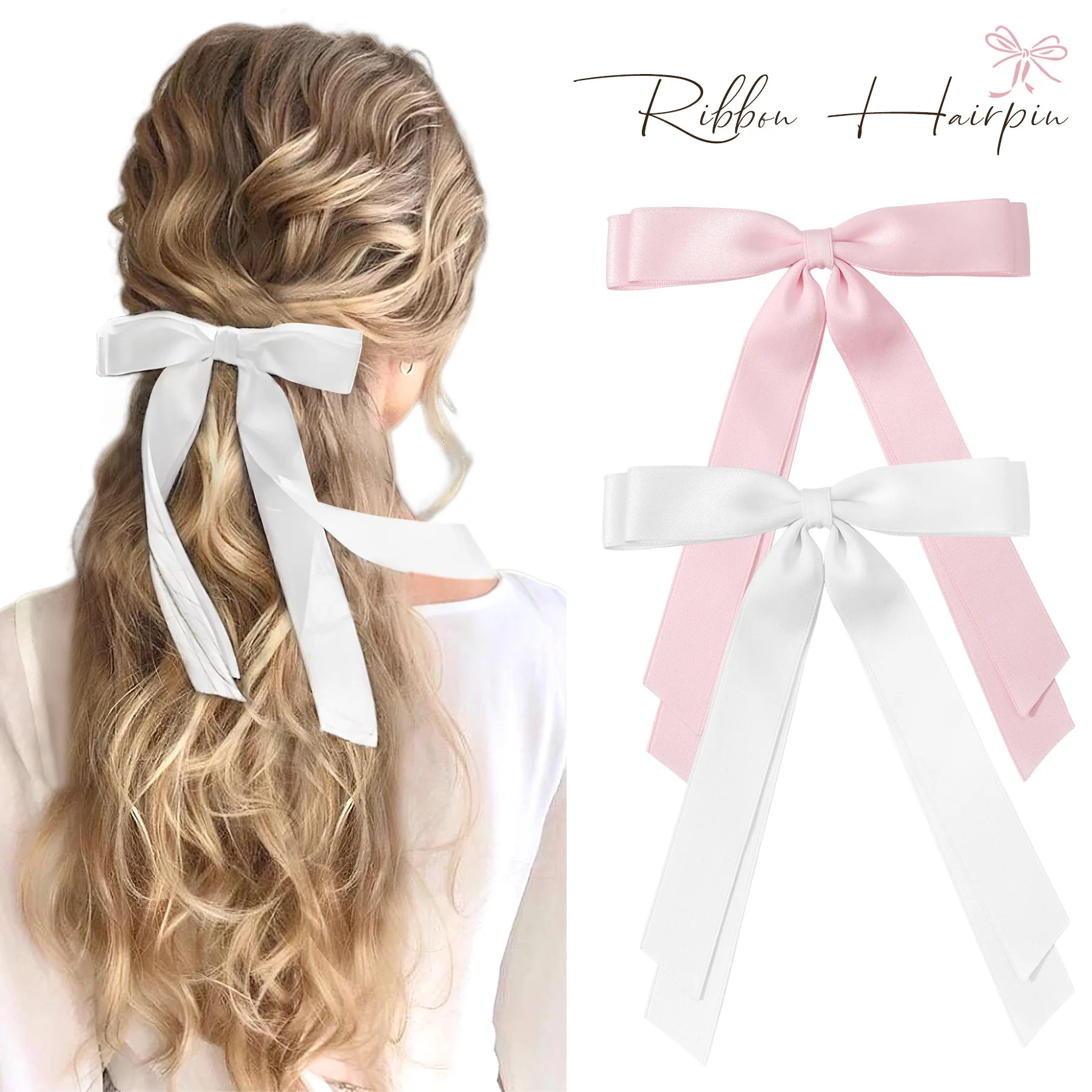 JOYOYO 2PCS Silky Satin Hair Bows Hair Clip Hair Ribbon Ponytail Holder Accessories Slides Metal ... | Walmart (US)