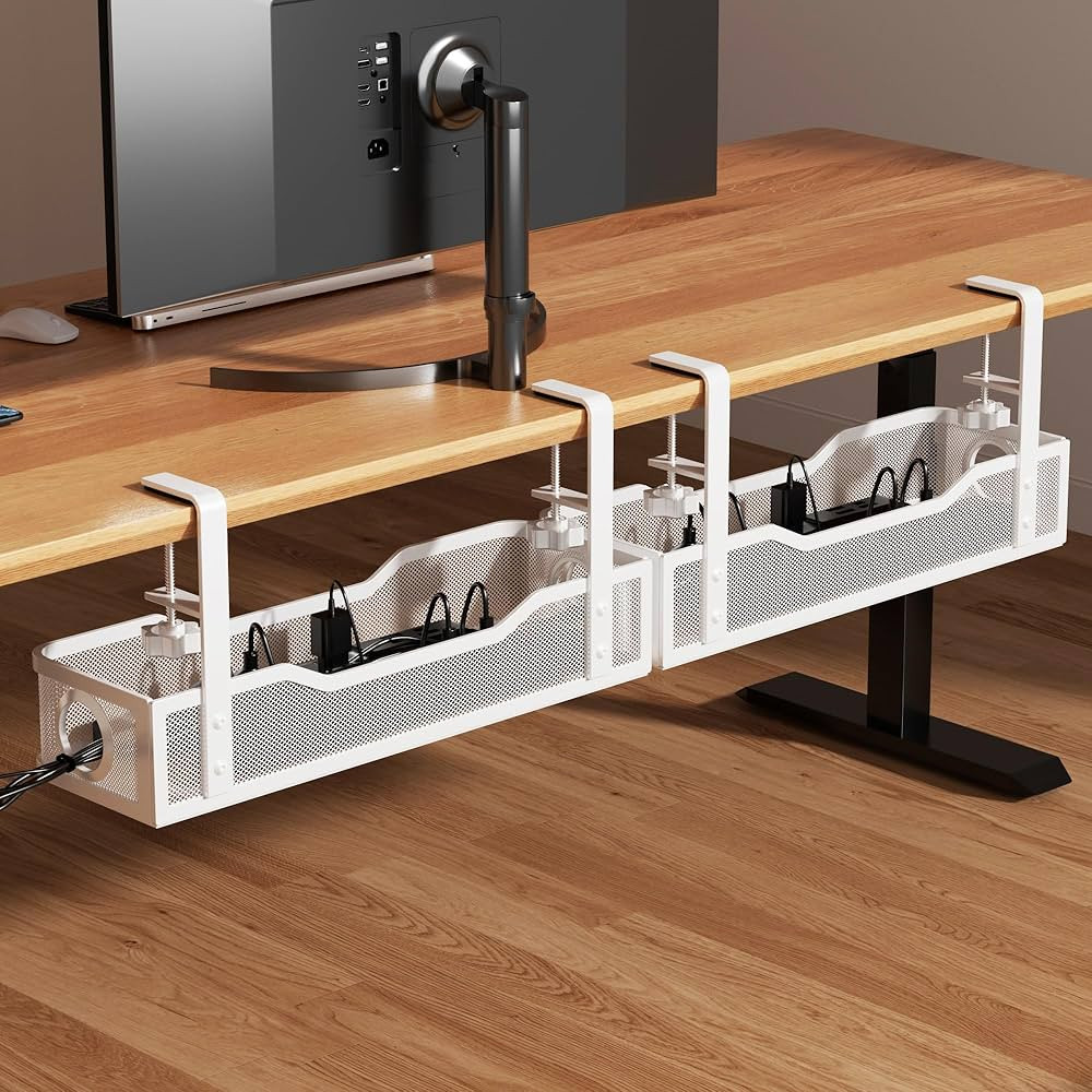 [Upgraded] 2 Pack Under Desk Cable Management Tray, Cinati Cord Organizers for Table Thickness up... | Amazon (US)