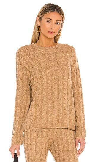 Cashmere Cable Knit Crew Sweater in Camel | Revolve Clothing (Global)
