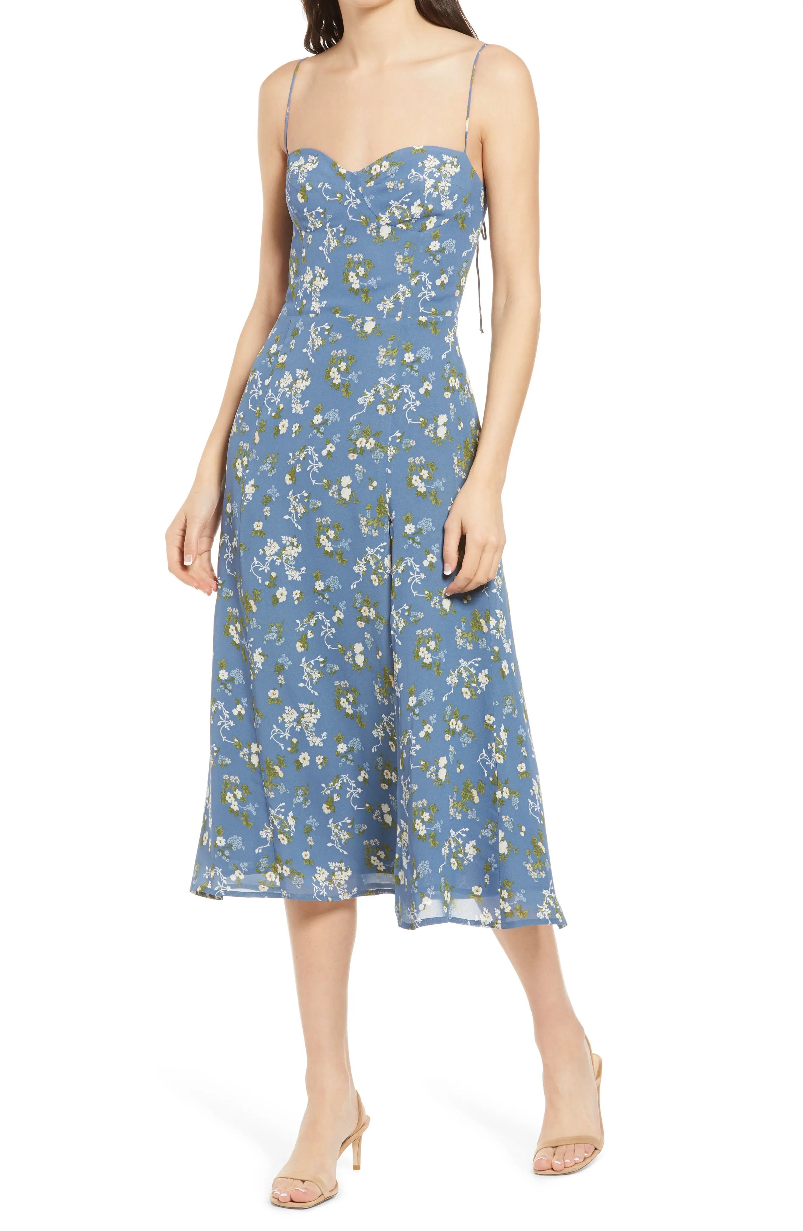 Women's Reformation Juliette High Slit Sundress, Size 12 - Blue (Nordstrom Exclusive) | Nordstrom