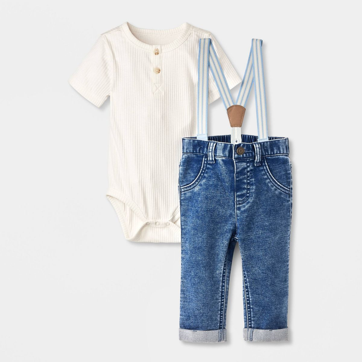 Baby Boys' Jersey with Denim Suspender Set - Cat & Jack™ Cream | Target