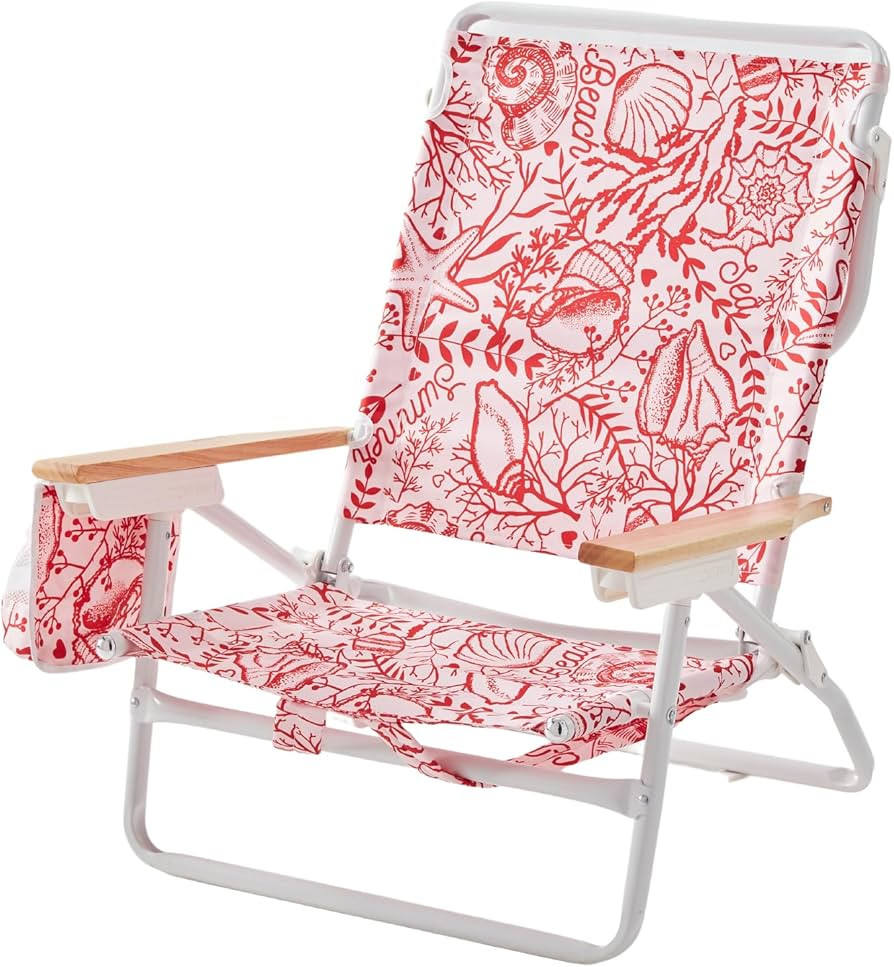 5-Position Low Beach Chair, Portable Lightweight Folding Beach Chair with Wooden Armrests, Storag... | Amazon (US)