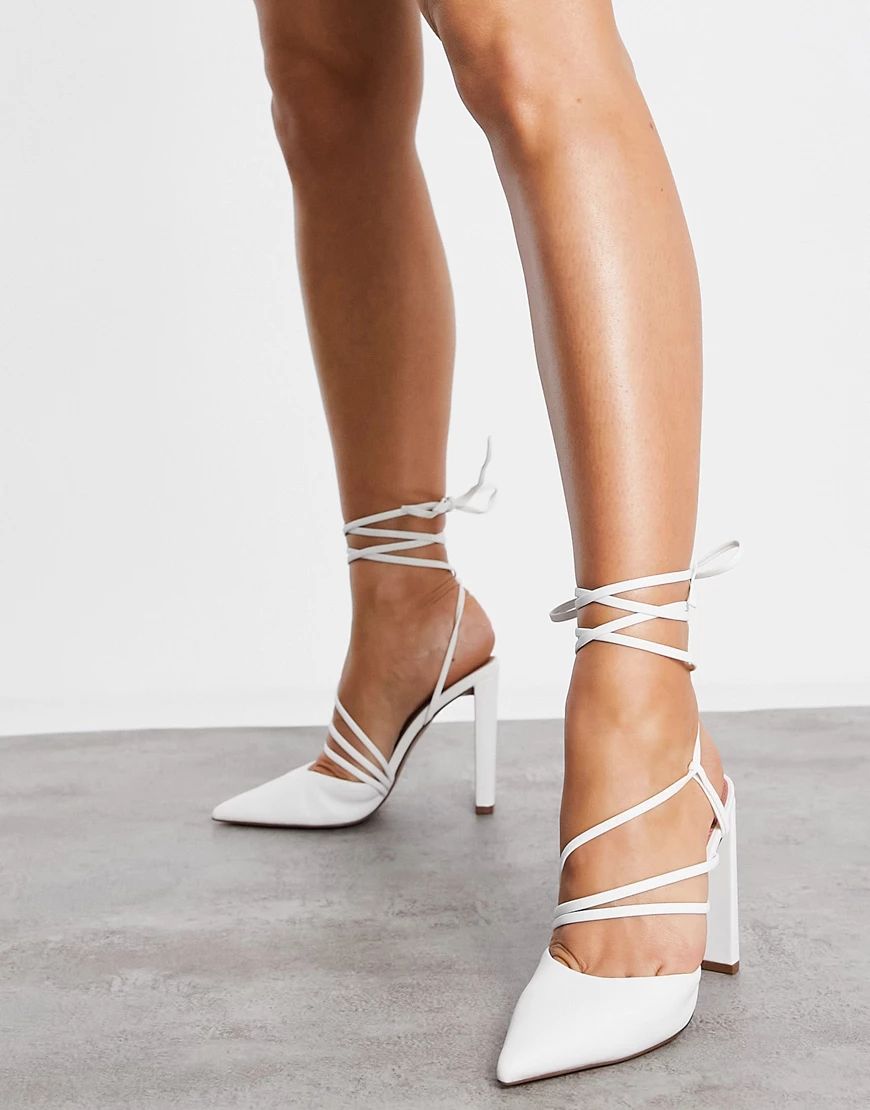 ASOS DESIGN Paisley strappy tie leg high heeled shoes in white | ASOS (Global)