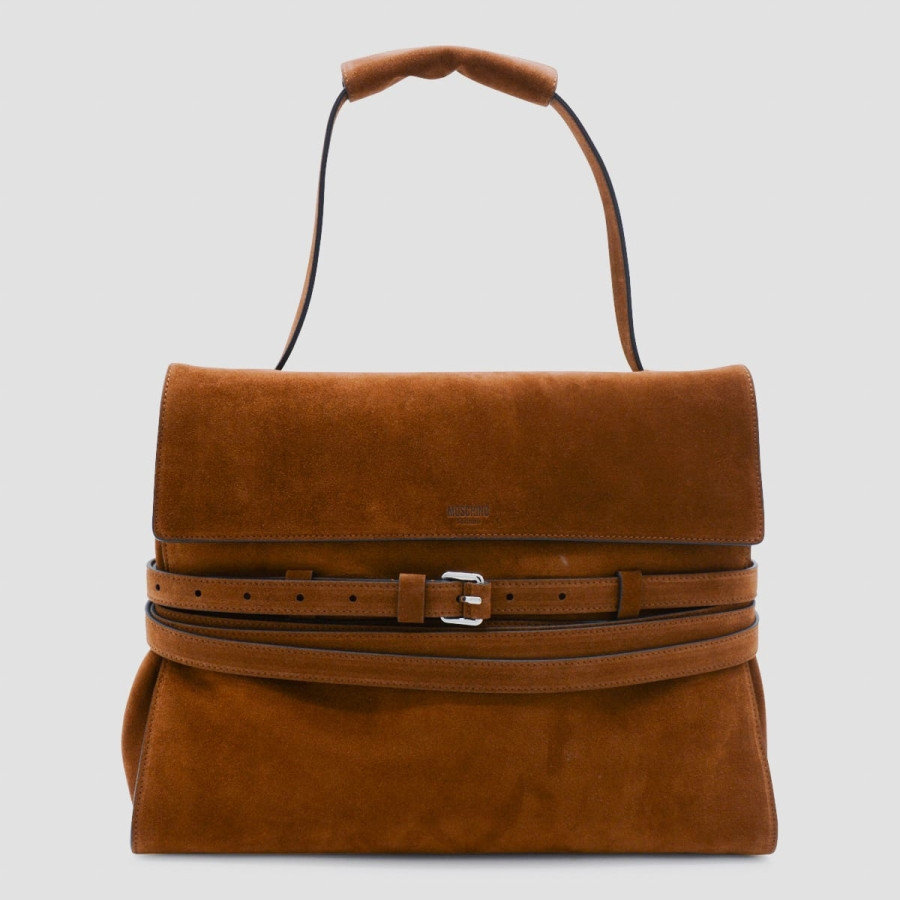 Moschino Brown Leather Suede Top Handle Bag | Jomashop.com & JomaDeals.com