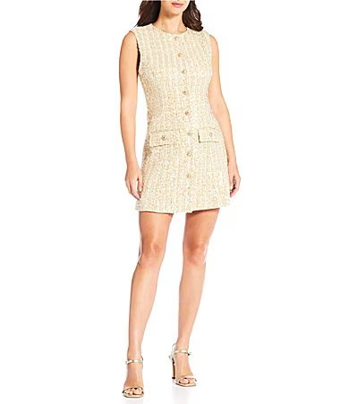 Gianni Bini Piper Sequin Tweed Button Front Sleeveless Dress - 2 | Dillard's