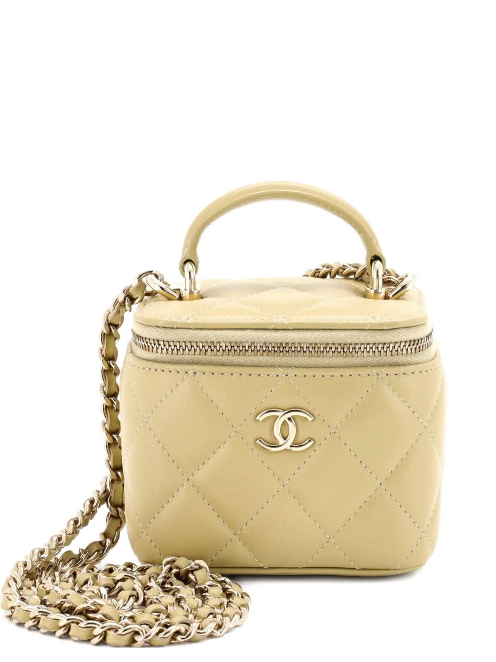 CHANEL Pre-Owned Classic Top Handle Vanity Case with Chain Quilted Lambskin Mini crossbody bag - Neutrals | Farfetch Global