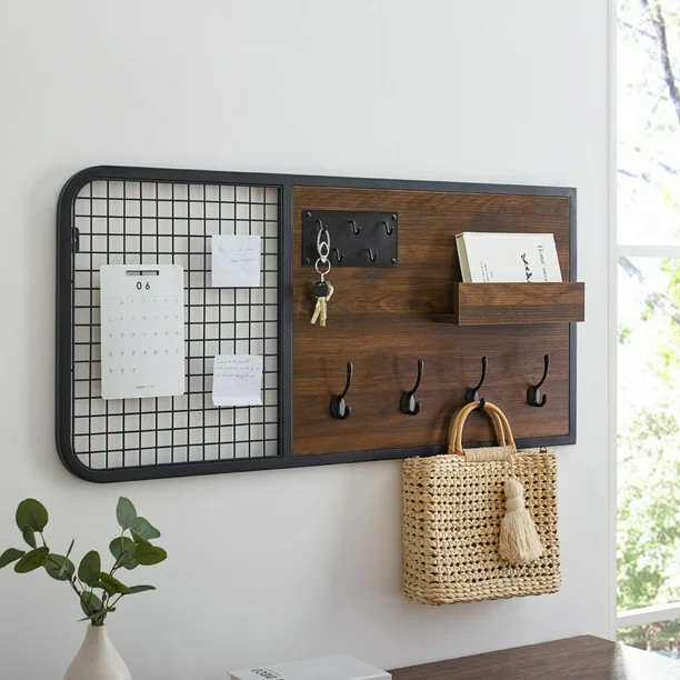 Manor Park Urban Industrial Wire Grid Wall Organizer, Dark Walnut | Walmart (US)