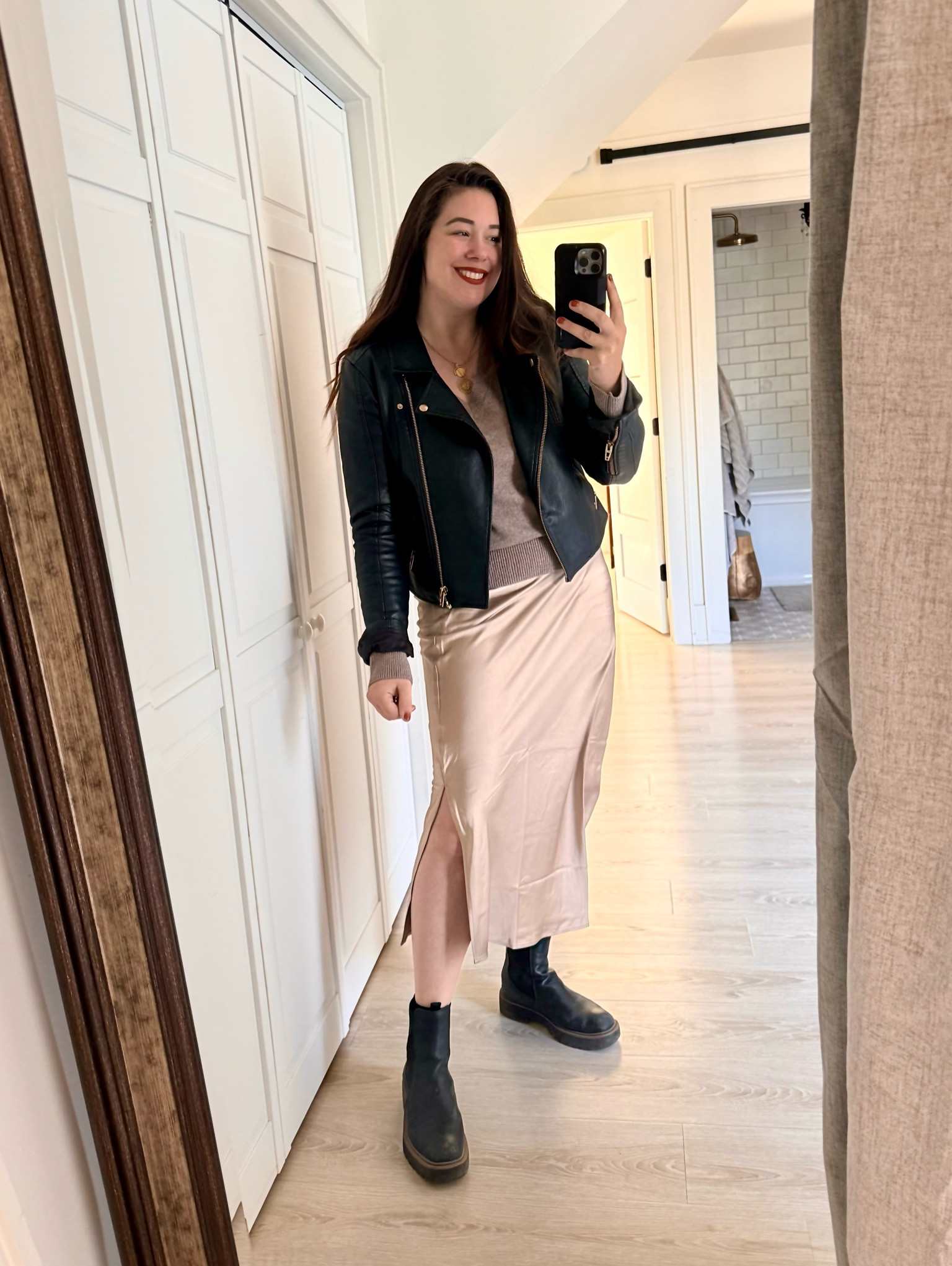 Easy outfit to dress up or down! Sweater and Skirt both on sale under $26! I am going casual with boots and a leather jacket. I sized down in the skirt, got a medium and fits perfectly (I do need to steam it 😅). Easy and comfortable! 

#LTKSaleAlert #LTKMidsize #LTKOver40