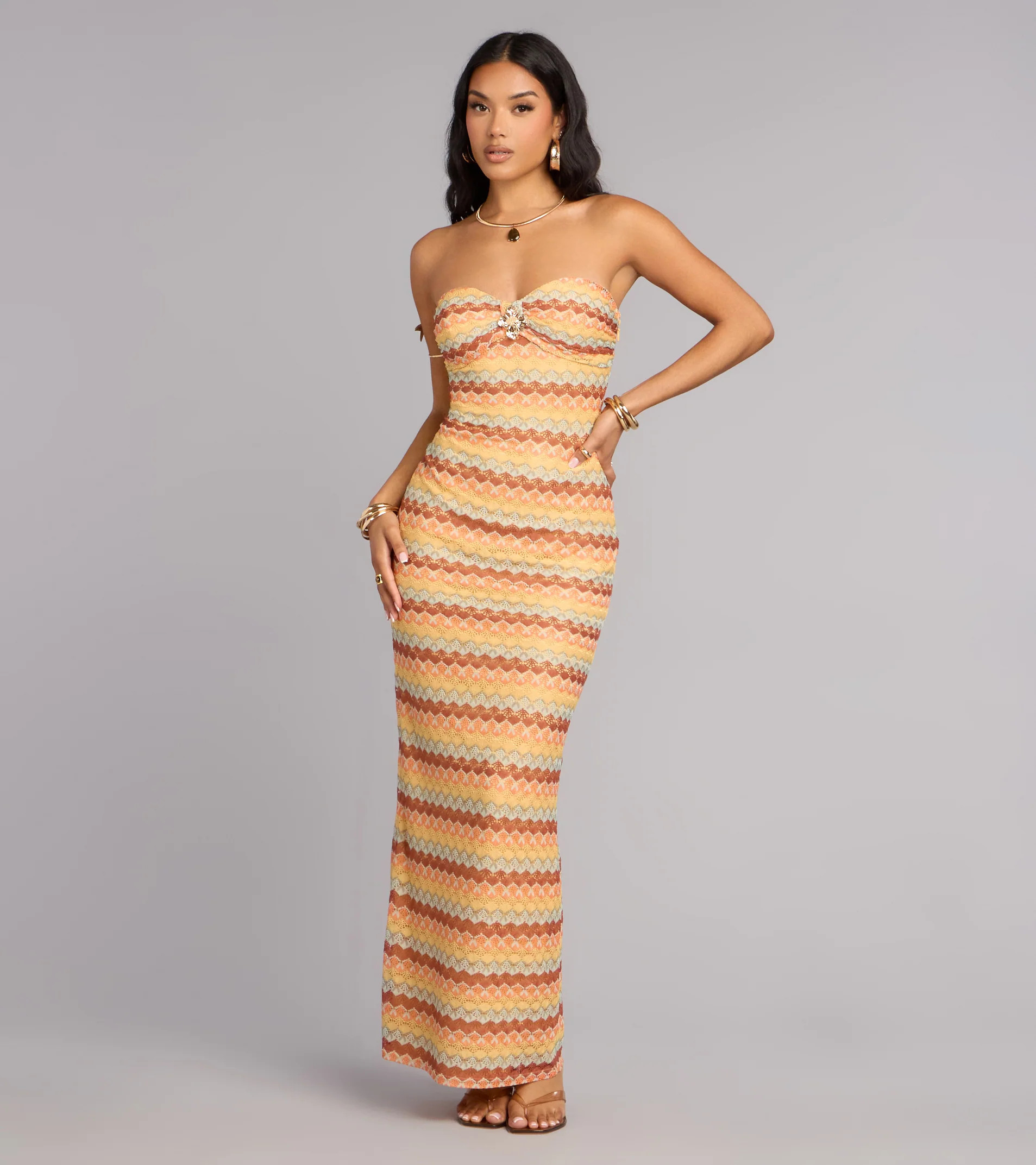 Golden Glow Strapless Maxi Dress | Windsor Stores